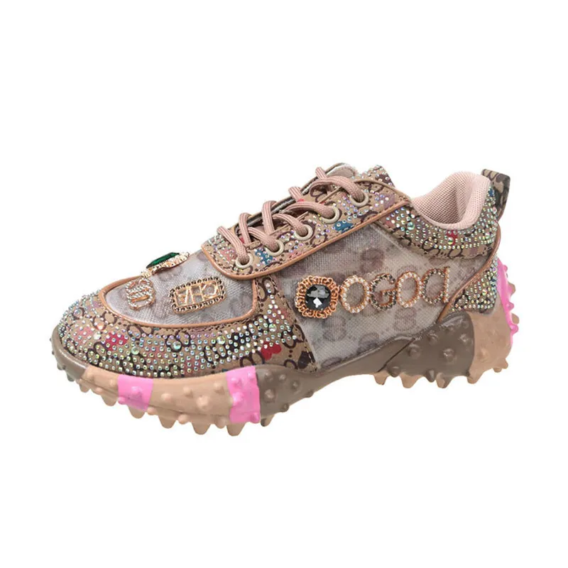 Mujeres durianas de corte bajo 2024 Nuevo zapato único para un solo zapato con incrustaciones de diamantes, papá para zapatos de