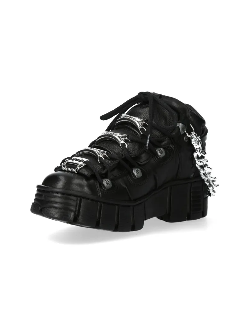 Newrock black crust ankle boots with chains