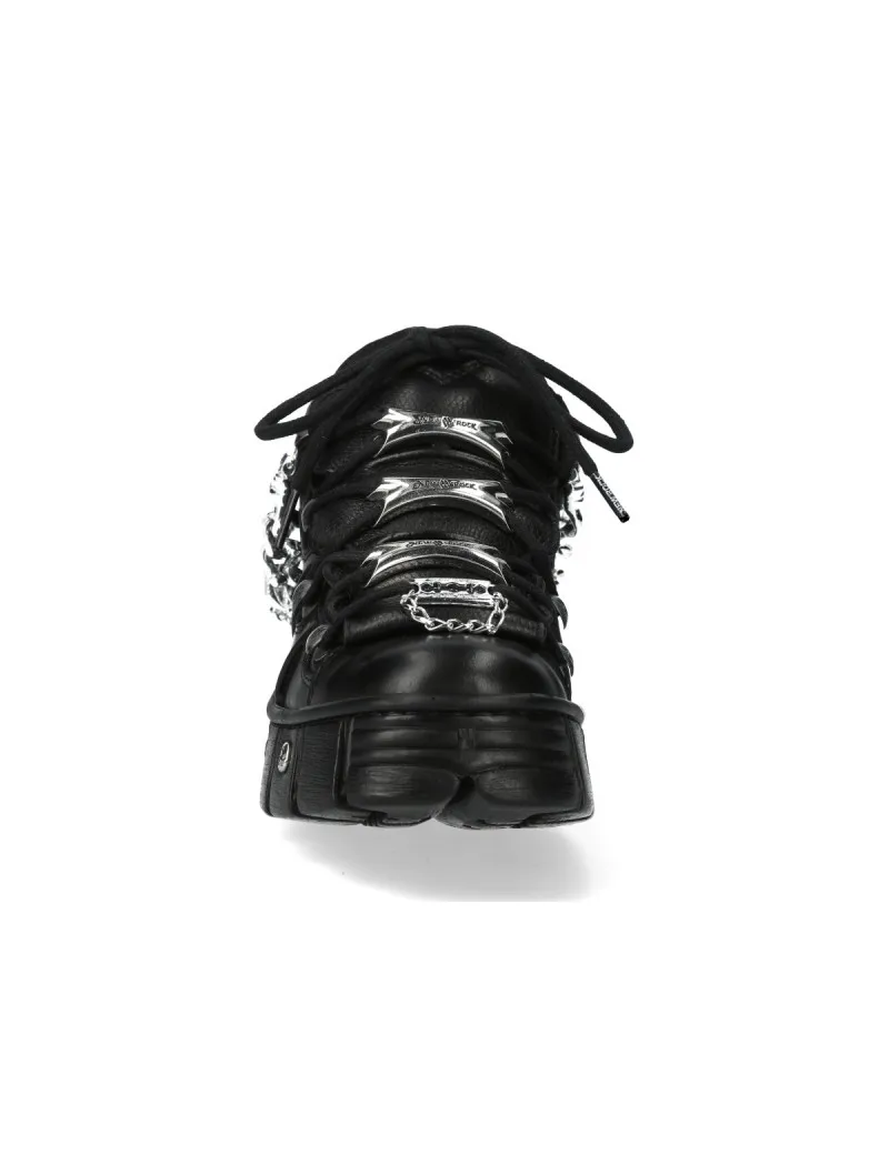 Newrock black crust ankle boots with chains