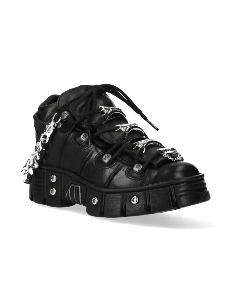 Newrock black crust ankle boots with chains