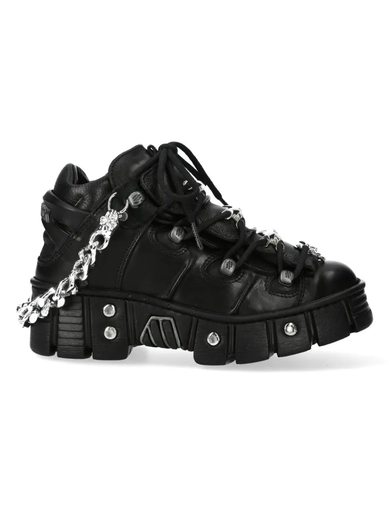 Newrock black crust ankle boots with chains