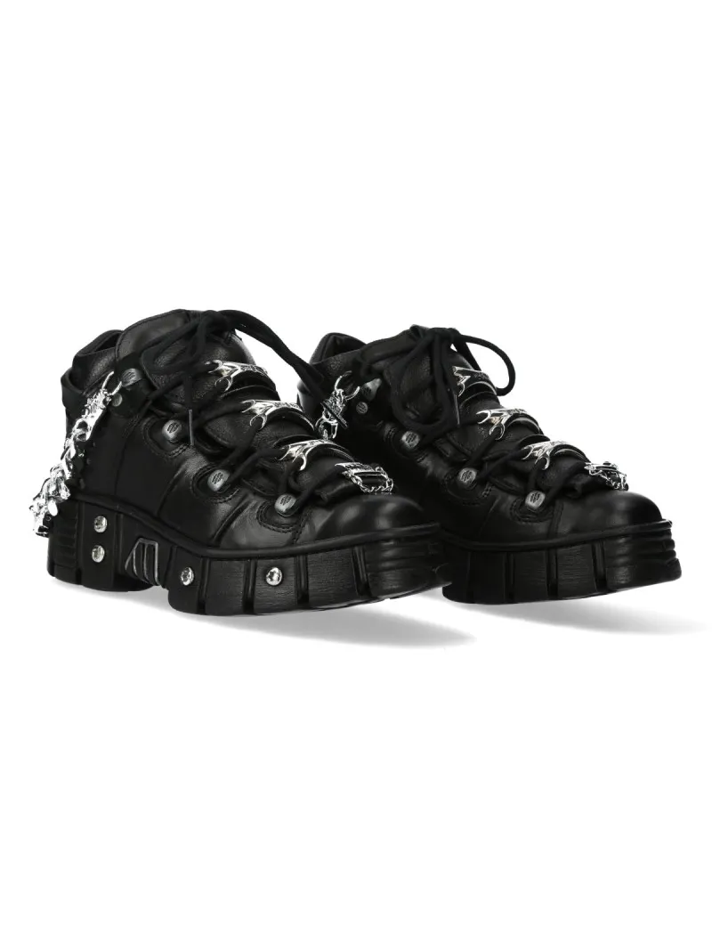 Newrock black crust ankle boots with chains