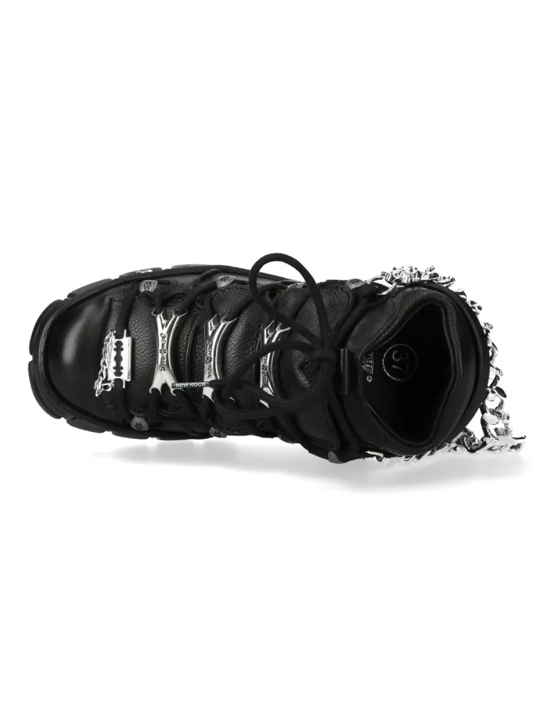 Newrock black crust ankle boots with chains
