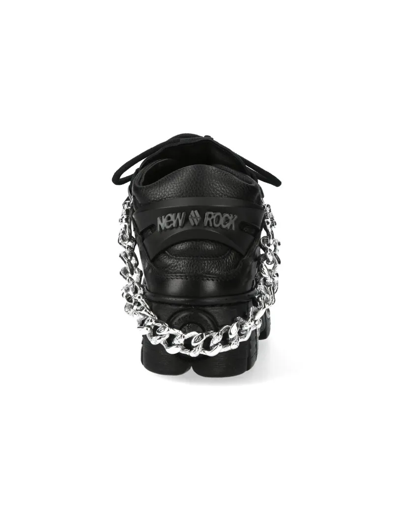 Newrock black crust ankle boots with chains