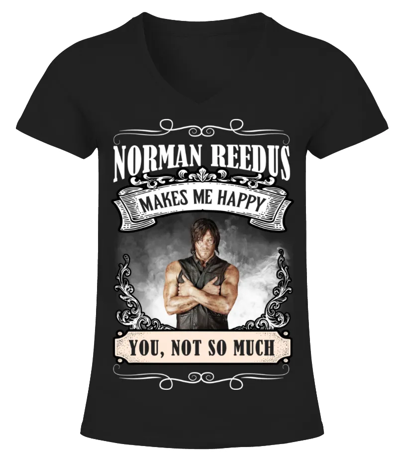NORMAN REEDUS MAKES ME HAPPY Camiseta cuello pico Mujer