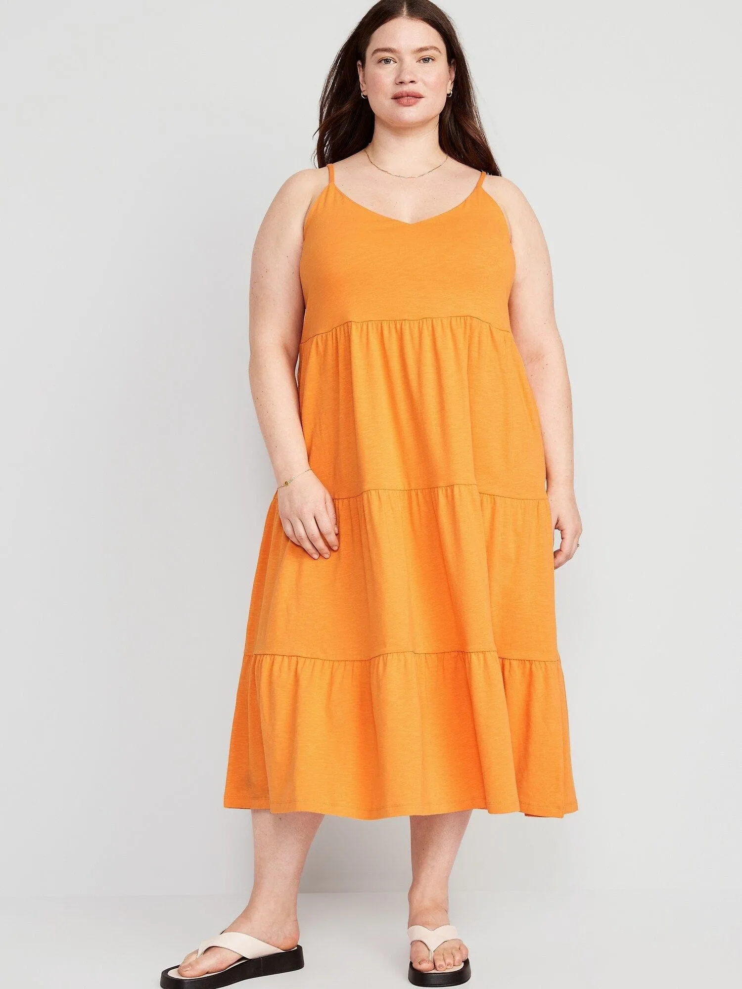 OLD NAVY Vestido Old Navy Swing Cami Midi Escalonado Cordones Atrás Mujer