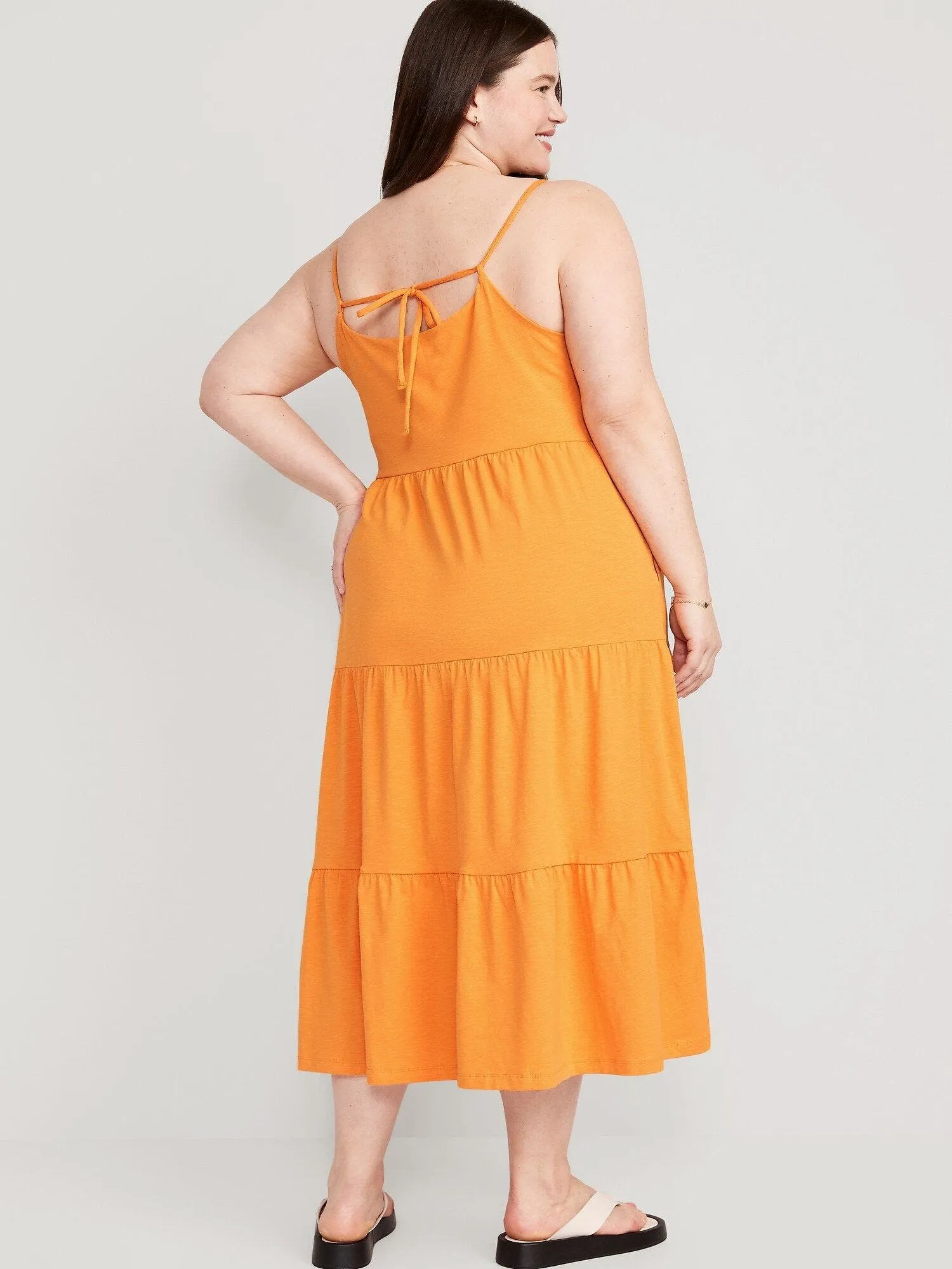 OLD NAVY Vestido Old Navy Swing Cami Midi Escalonado Cordones Atrás Mujer