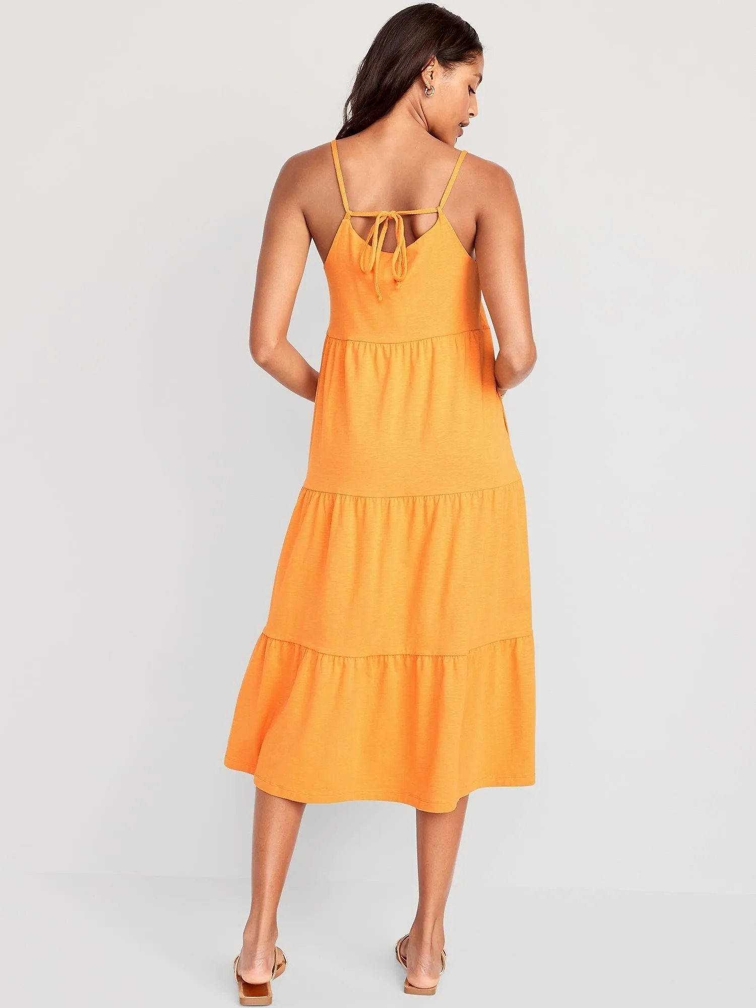 OLD NAVY Vestido Old Navy Swing Cami Midi Escalonado Cordones Atrás Mujer
