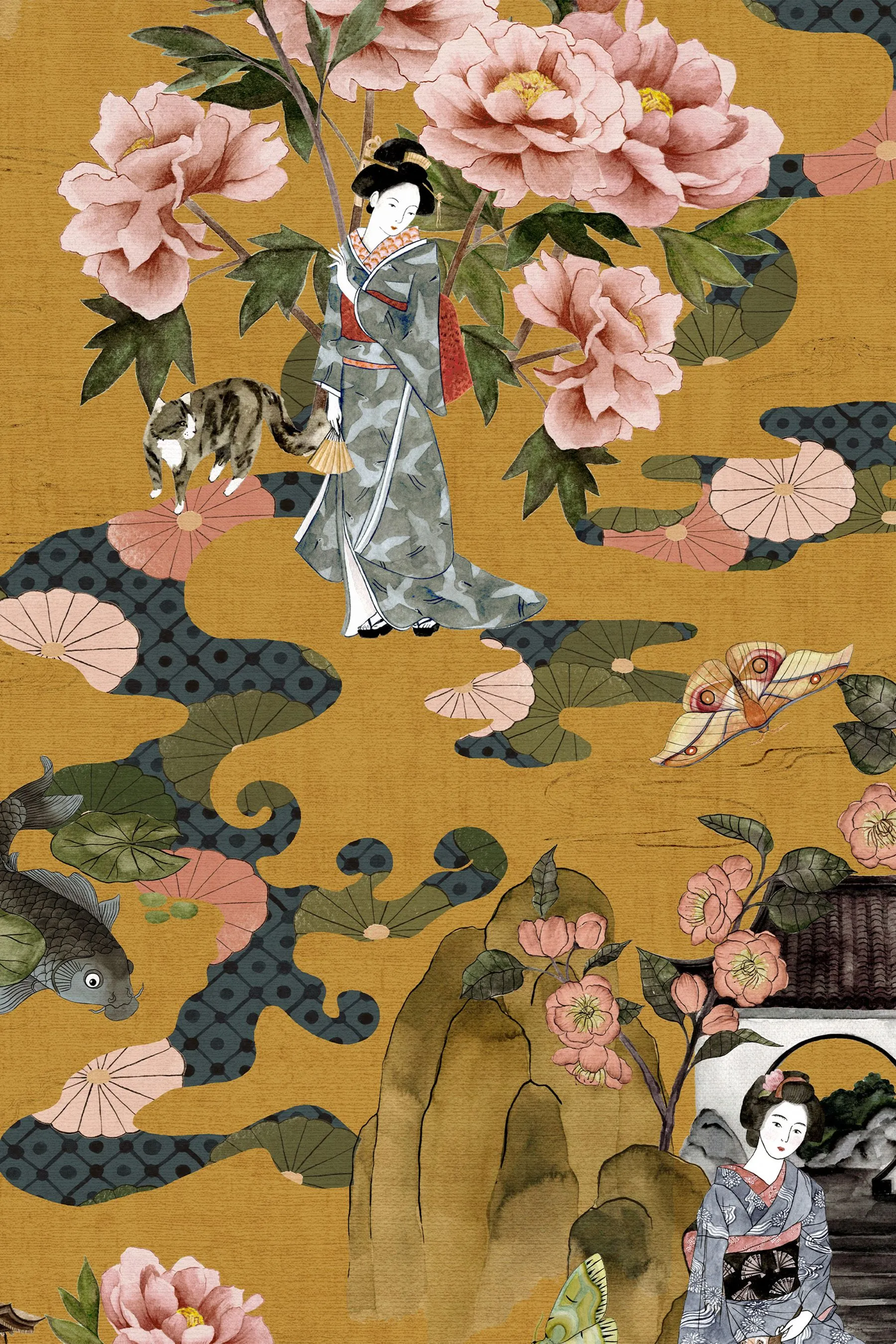 Papel pintado con estampado digital Geisha de Riva Paoletti