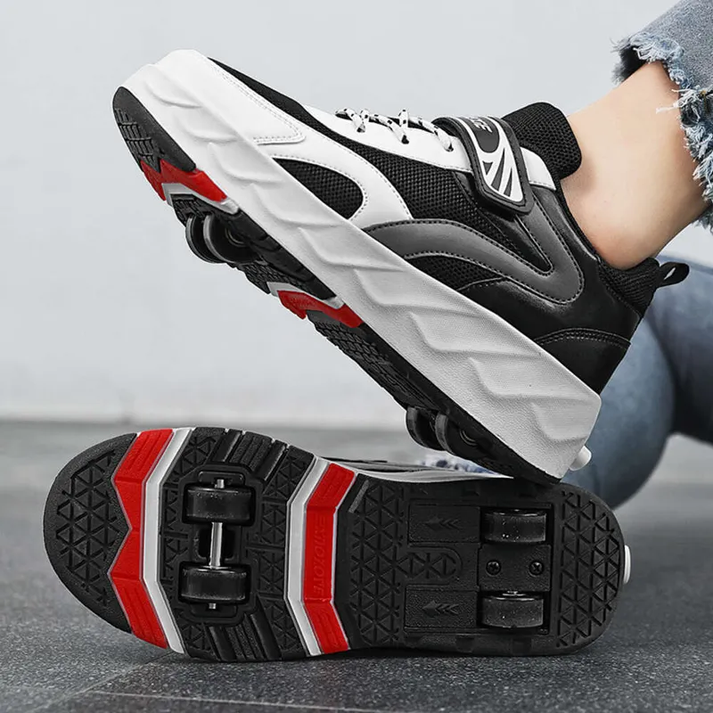 Patinaje de cuatro ruedas para niños al por mayor de alta calidad con polea ligera y zapatos deportivos transformadores femenino