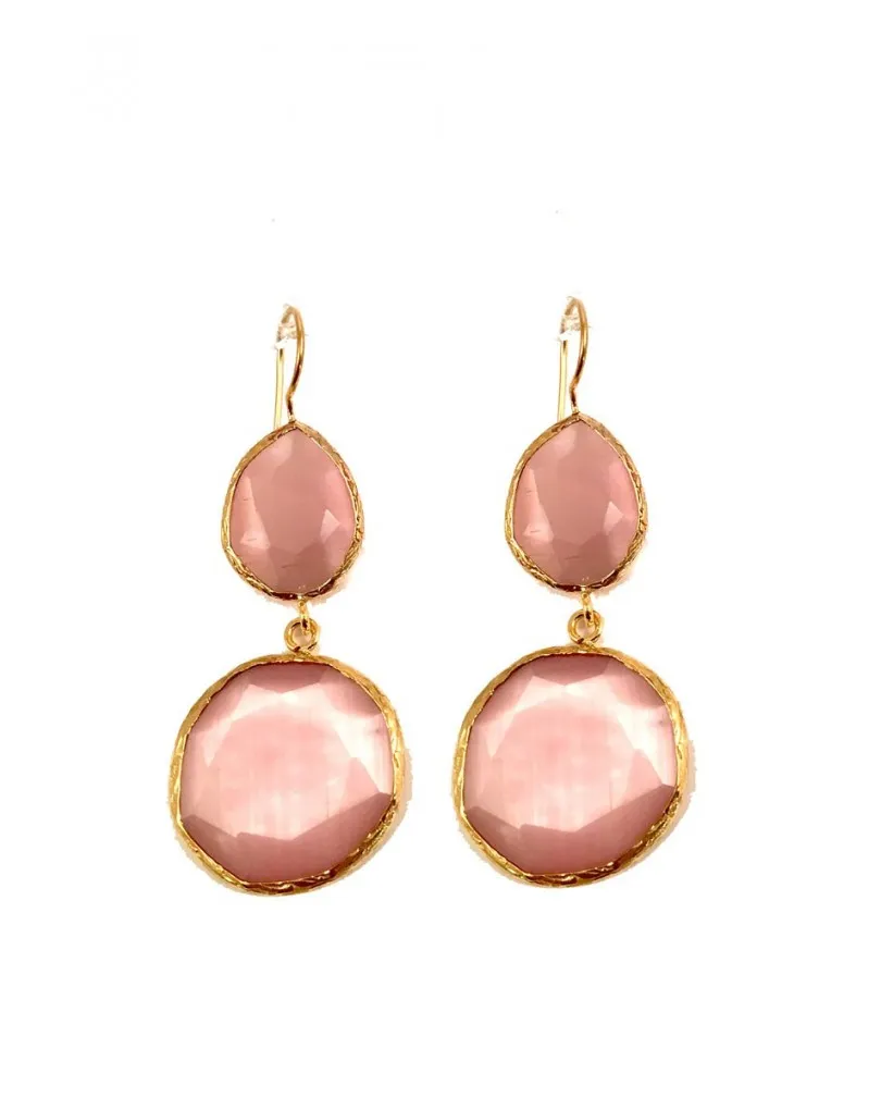 PENDIENTES BISUTERIA  EN PIEDRA NATURAL ROSA CUARZO