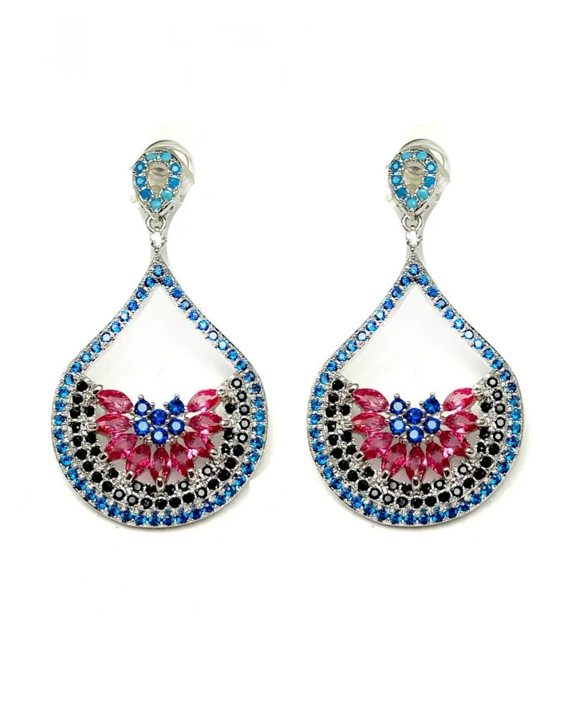 PENDIENTES BISUTERIA FINA ROSAS Y AZULES JOYERIA