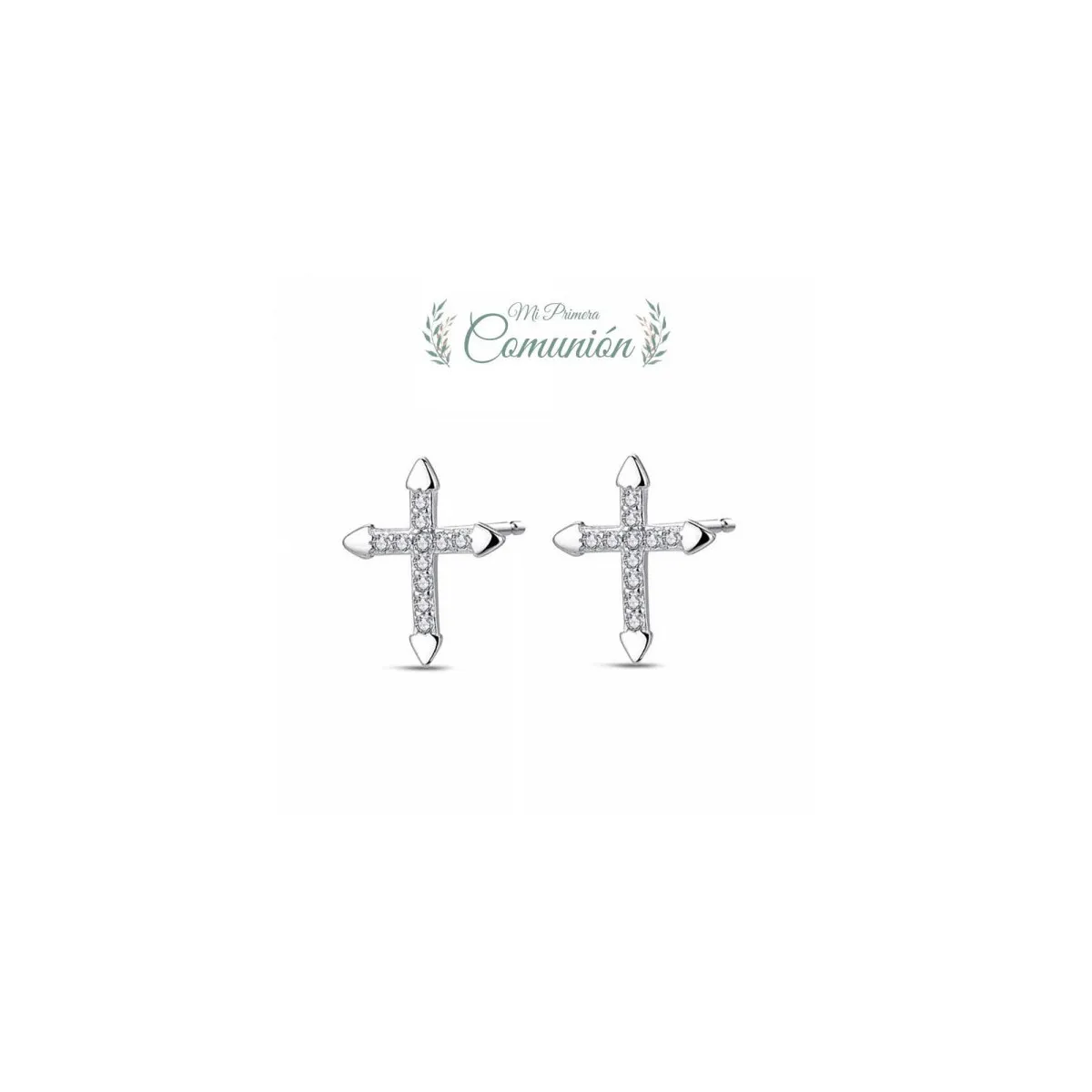PENDIENTES CRUZ PLATA CIRCONITAS  JOYAS DE IRENE