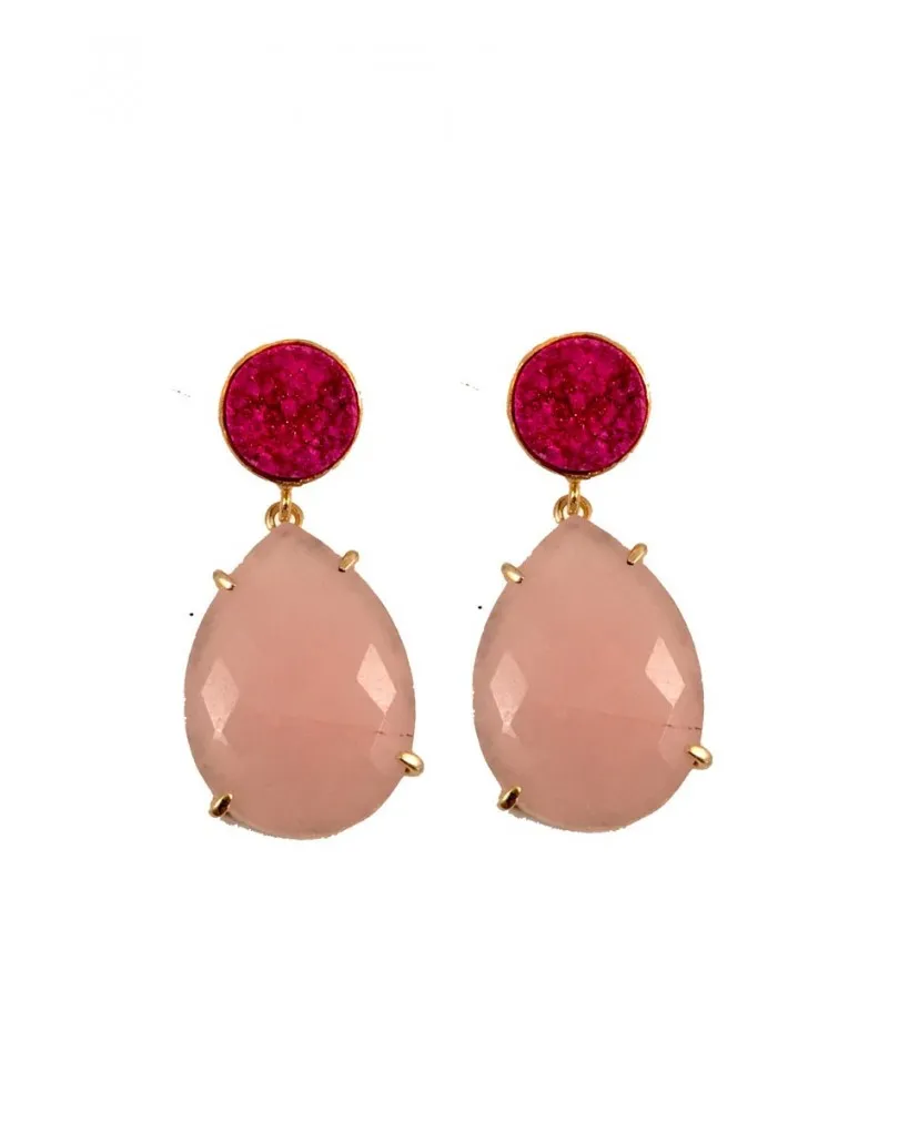 PENDIENTES DE PIEDRA NATURAL ROSA PALO Y FUCSIA
