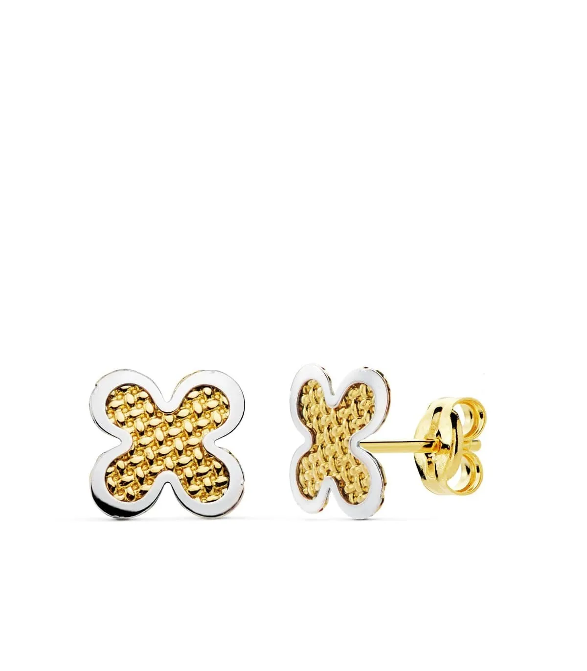 Pendientes Deme Trébol Niña Oro Bicolor 18 K  7 MM