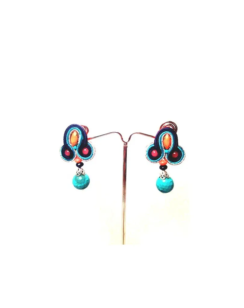 PENDIENTES FLAMENCA CORAL Y AZUL (MEDIDAS: 4 x 2 cm)