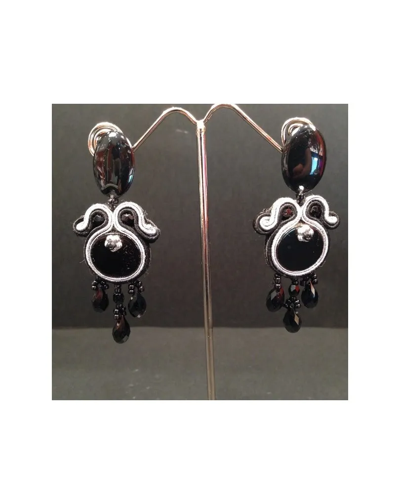 PENDIENTES FLAMENCA PLATA Y NEGRO ALTA BISUTERIA