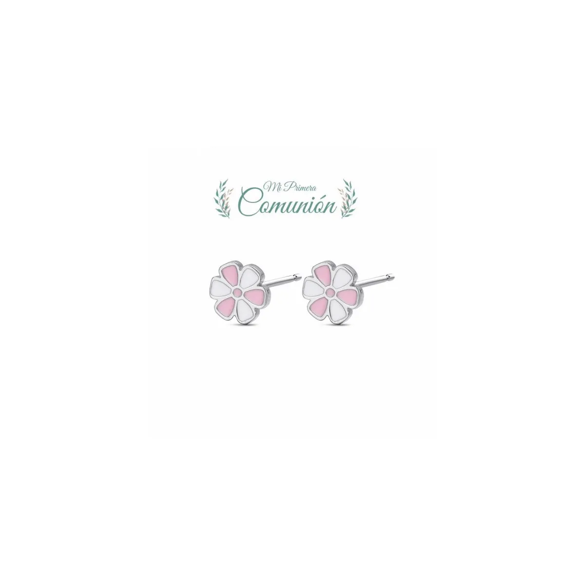 PENDIENTES FLOR ESMALTE ROSA Y BLANCO  JOYAS DE IRENE