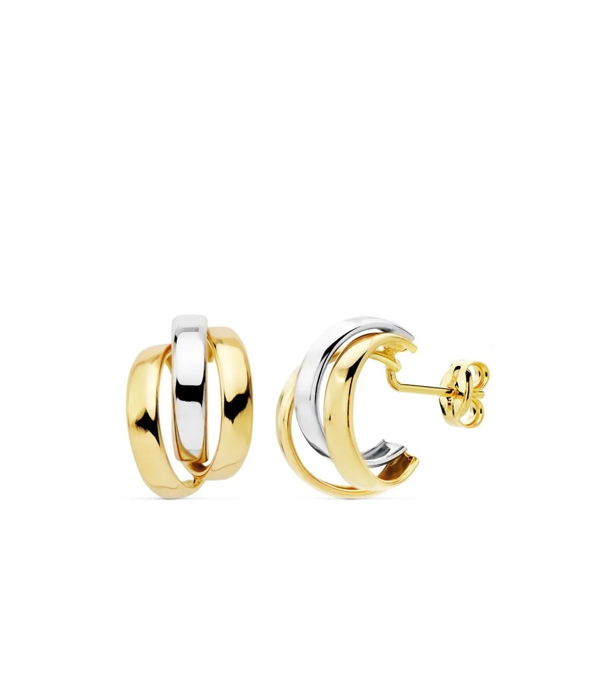Pendientes Mujer Bandas Oro Bicolor 18 K