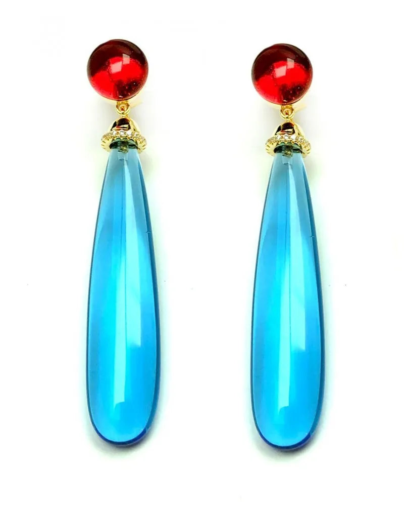 PENDIENTES MUJER BAÑO ORO Y PIEDRAS POMELATO