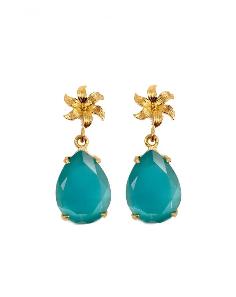 PENDIENTES PIEDRA FORMA DE LAGRIMA  COLOR AZUL CLARITO