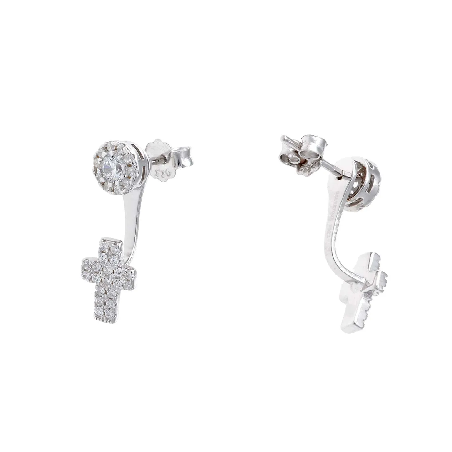Pendientes Plata Cruz bajo el lóbulo con Zirconitas blancas
