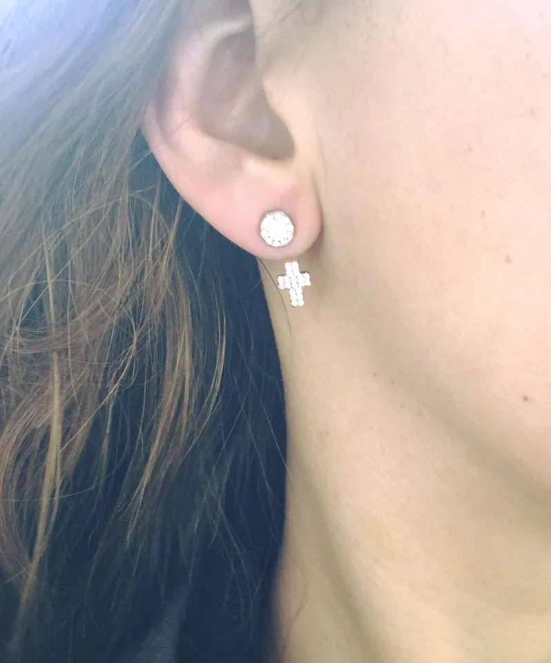 Pendientes Plata Cruz bajo el lóbulo con Zirconitas blancas