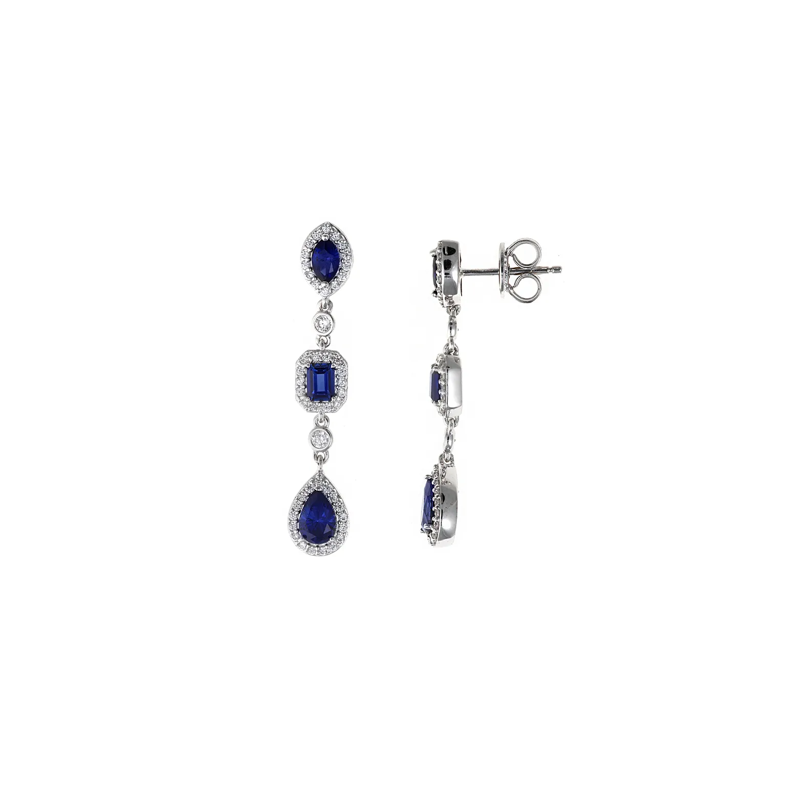 PENDIENTES PLATA RODIO CIRCONITA ZAFIRO OVALO RECTANGULO