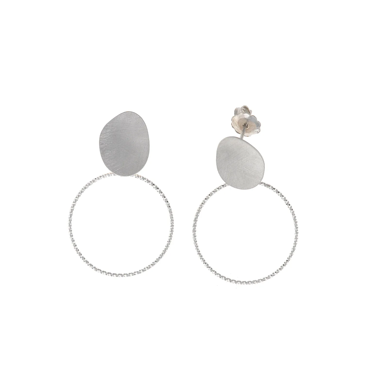 PENDIENTES PLATA RODIO OVALO SATINADO CIRCULO DIAMANTADO