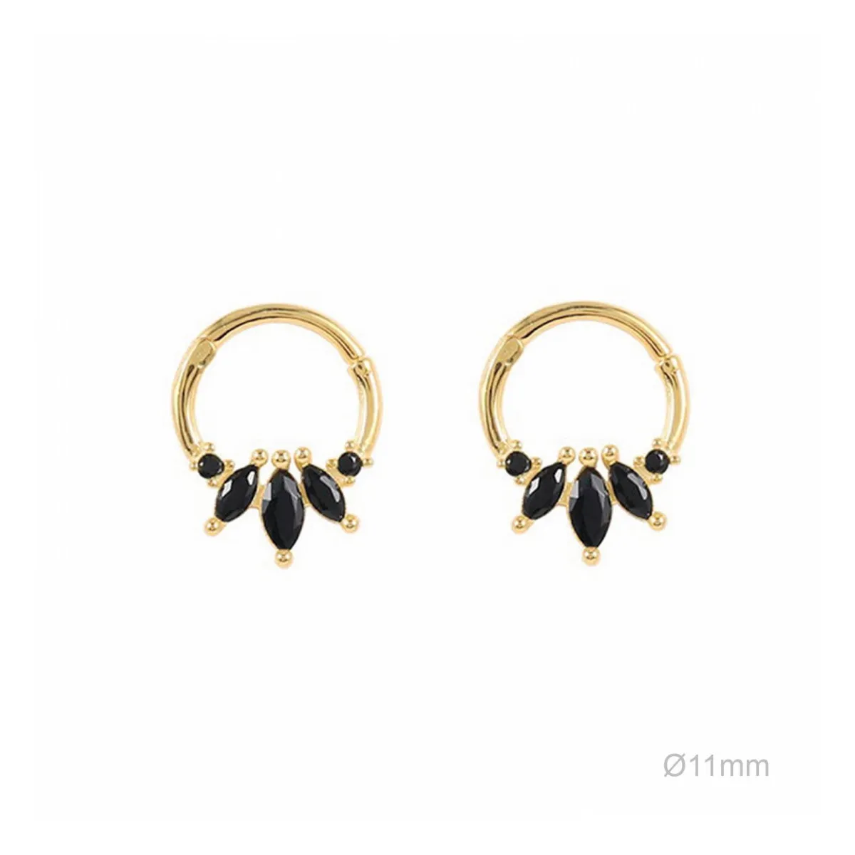 Pendientes Tragus Plata Dorada Circonitas Negras