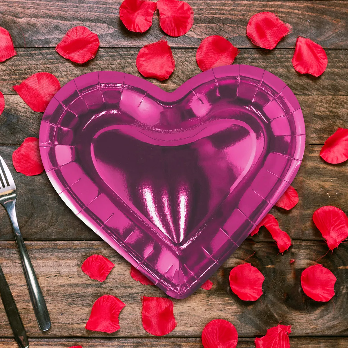 Platos de Corazón de Papel, color Fucsia