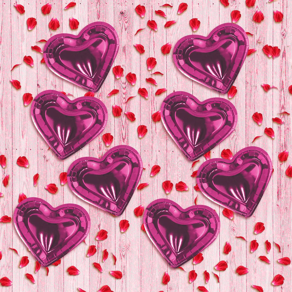 Platos de Corazón de Papel, color Fucsia