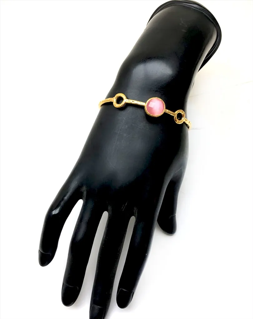 PRECIOSA PULSERA CON PIEDRAS DE OJO DE GATO EN ESTE TONO ROSA ANACARADO
