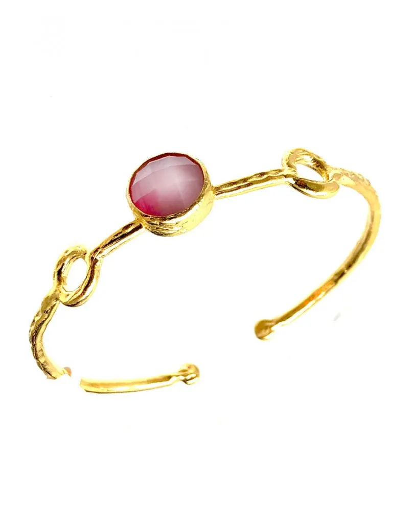 PRECIOSA PULSERA CON PIEDRAS DE OJO DE GATO EN ESTE TONO ROSA ANACARADO