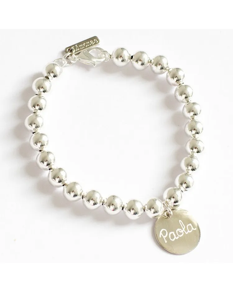 Pulsera bolas con medalla plata personalizada