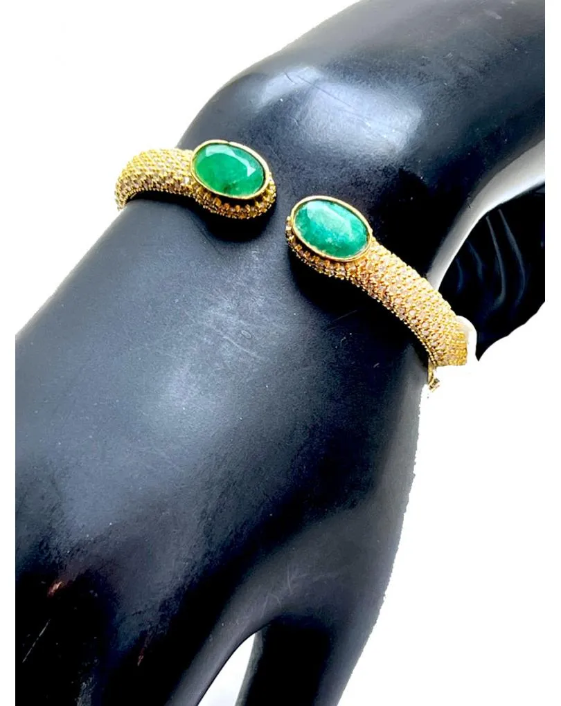 PULSERA BRAZALETE CON RUBÍ Y CIRCONITAS ENGASTADAS EN BAÑO DE ORO