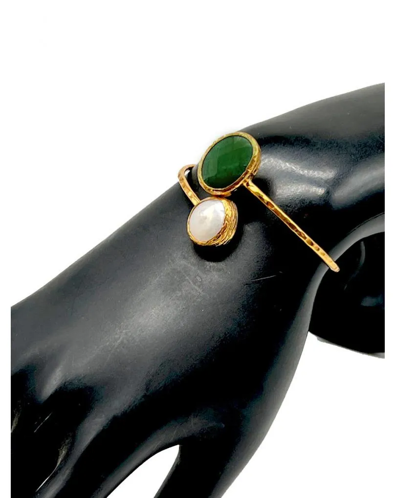PULSERA BRAZALETE MUJER FINO CHAPADO EN ORO CON PIEDRAS NATURALES VERDE BOTELLA Y BLANCA