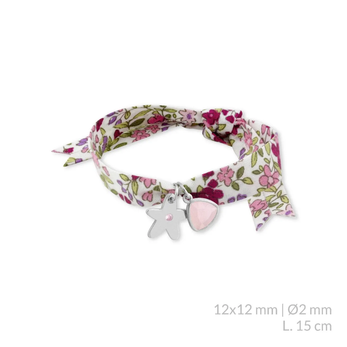 PULSERA CINTA FLORES TELA ANGELITO PLATA  JOYAS DE IRENE