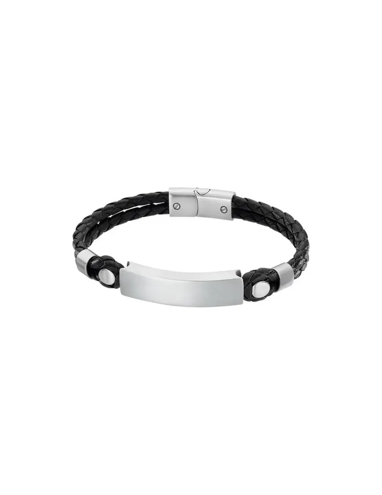 Pulsera Lotus Style hombre Acero Cuero Negro LS2103