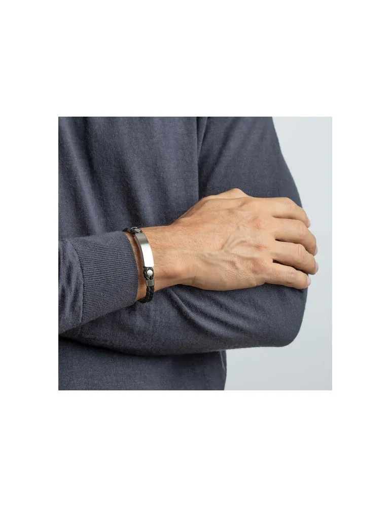Pulsera Lotus Style hombre Acero Cuero Negro LS2103