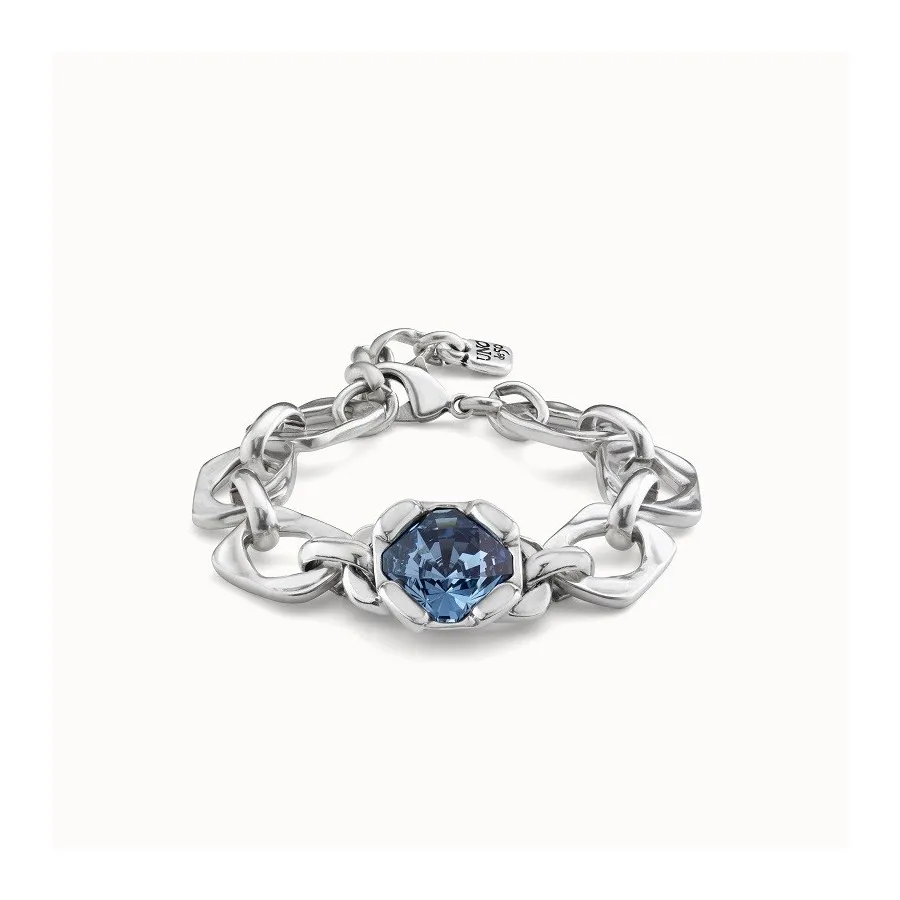 Pulsera Mujer Plateada Con Piedra Azul