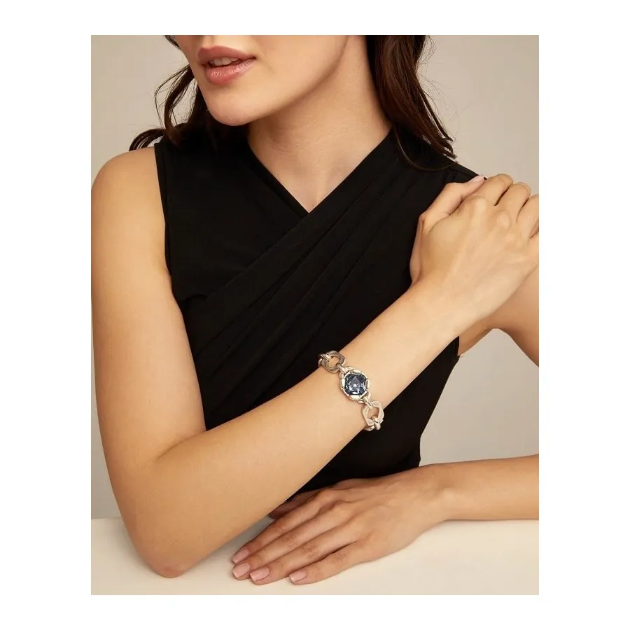 Pulsera Mujer Plateada Con Piedra Azul