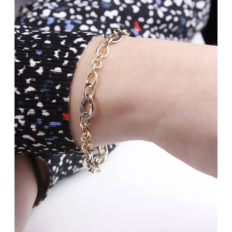 PULSERA "FELICIA" ESLABONES ORO BICOLOR 18K