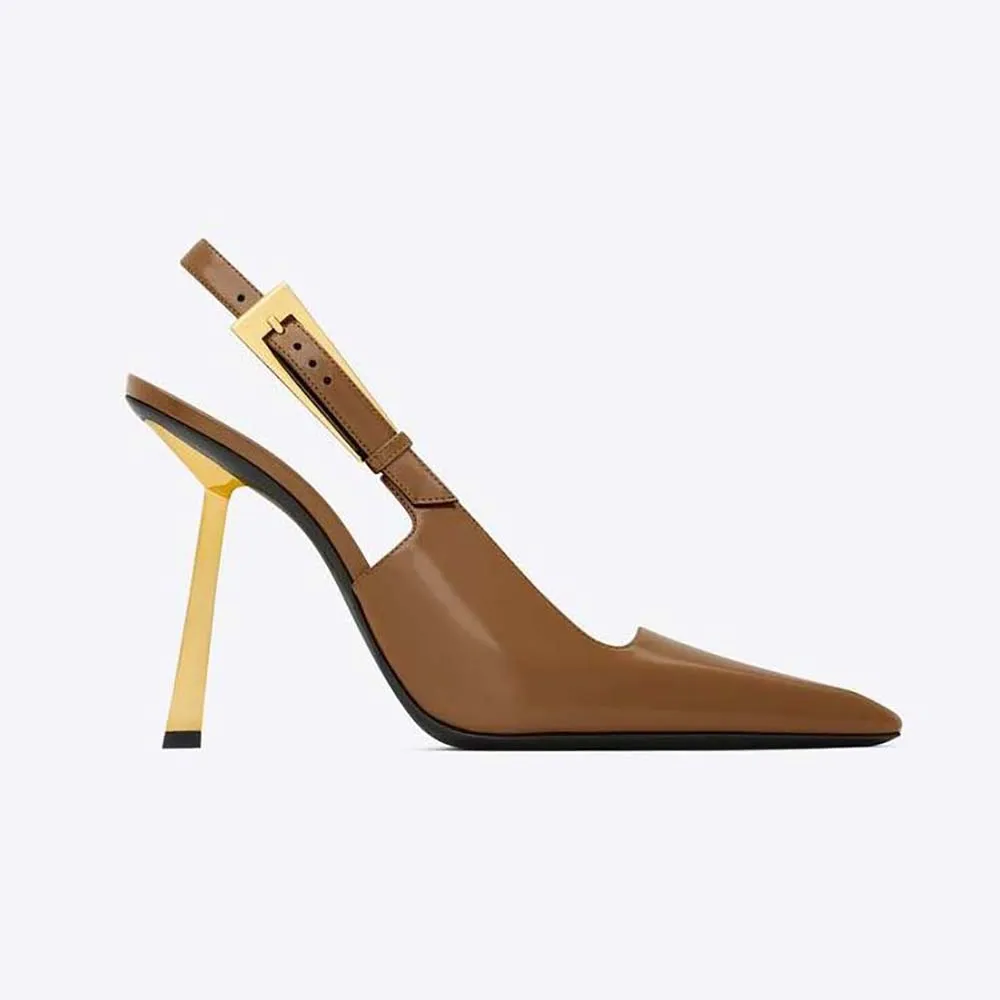 SAINT LAURENT YSL MUJER ZAPATOS DE SALóN LEE SLINGBACK EN PIEL ESMALTADAMARRóN
