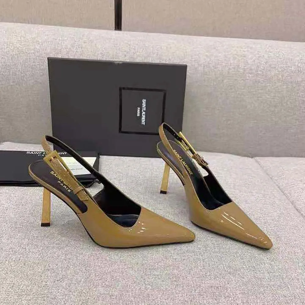 SAINT LAURENT YSL MUJER ZAPATOS DE SALóN LEE SLINGBACK EN PIEL ESMALTADAMARRóN