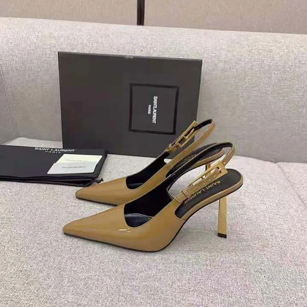 SAINT LAURENT YSL MUJER ZAPATOS DE SALóN LEE SLINGBACK EN PIEL ESMALTADAMARRóN