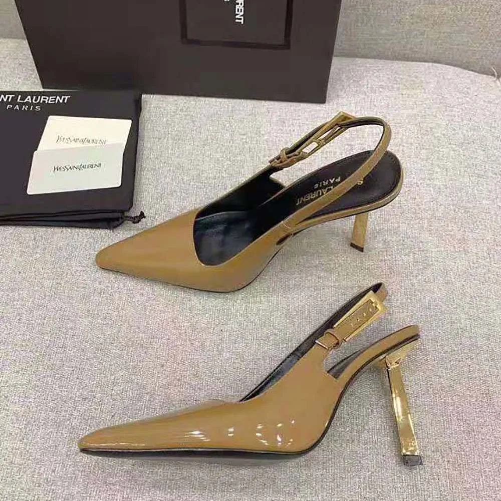 SAINT LAURENT YSL MUJER ZAPATOS DE SALóN LEE SLINGBACK EN PIEL ESMALTADAMARRóN
