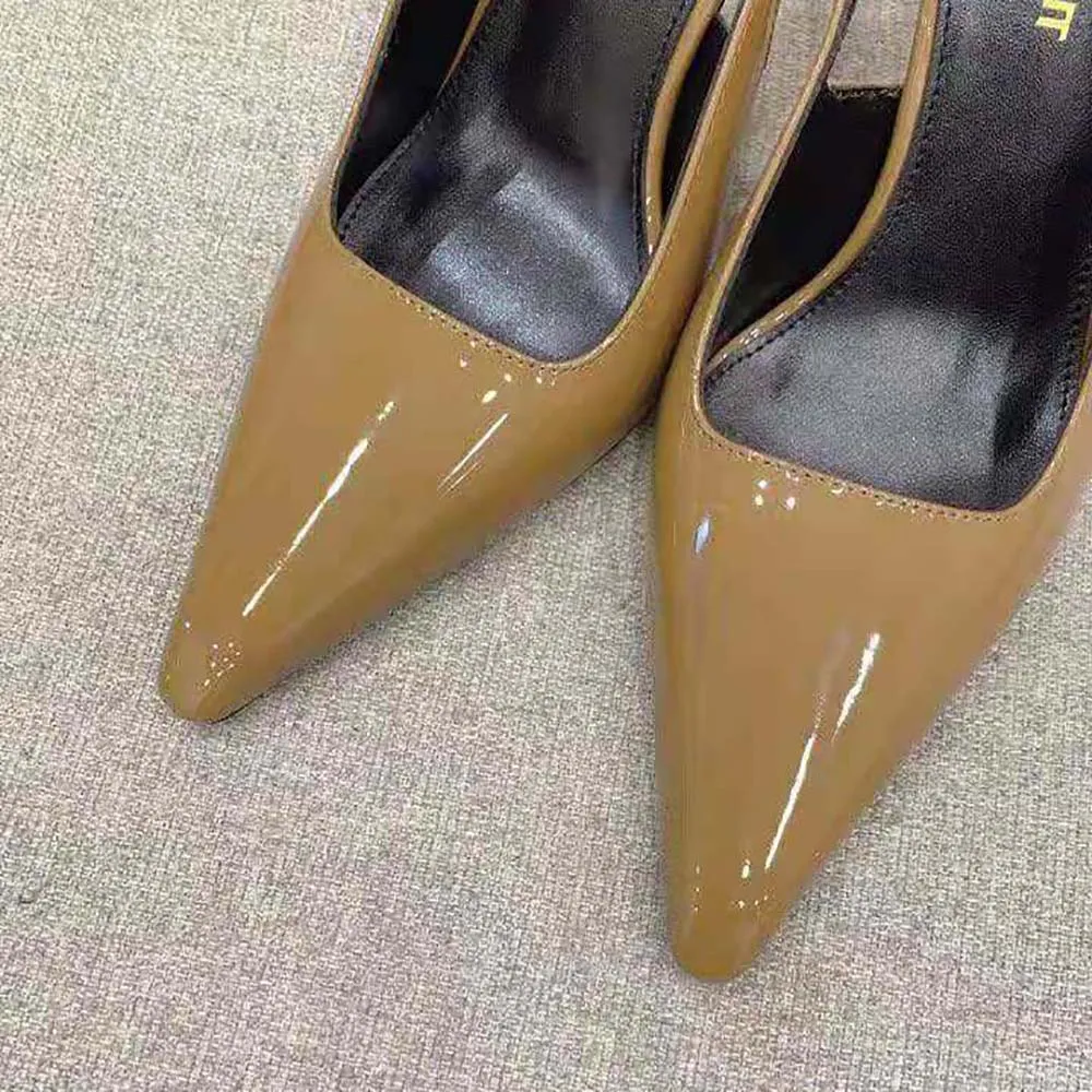 SAINT LAURENT YSL MUJER ZAPATOS DE SALóN LEE SLINGBACK EN PIEL ESMALTADAMARRóN