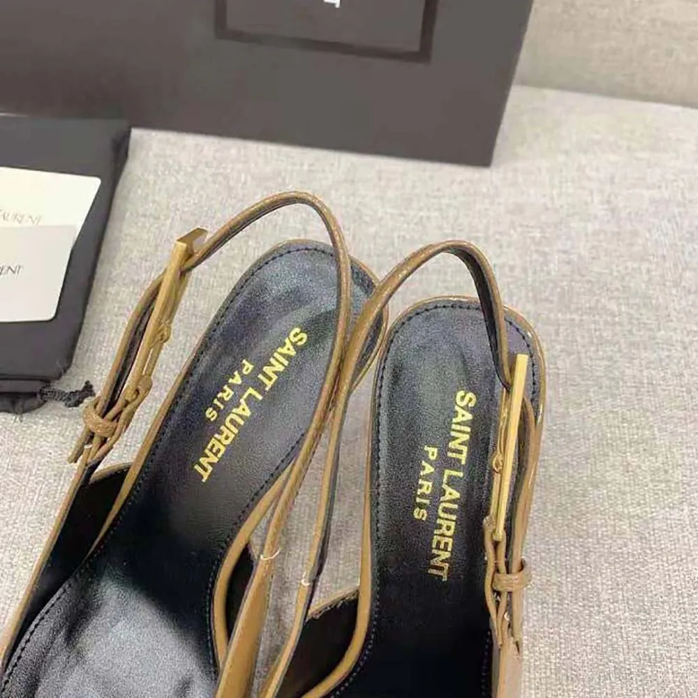 SAINT LAURENT YSL MUJER ZAPATOS DE SALóN LEE SLINGBACK EN PIEL ESMALTADAMARRóN