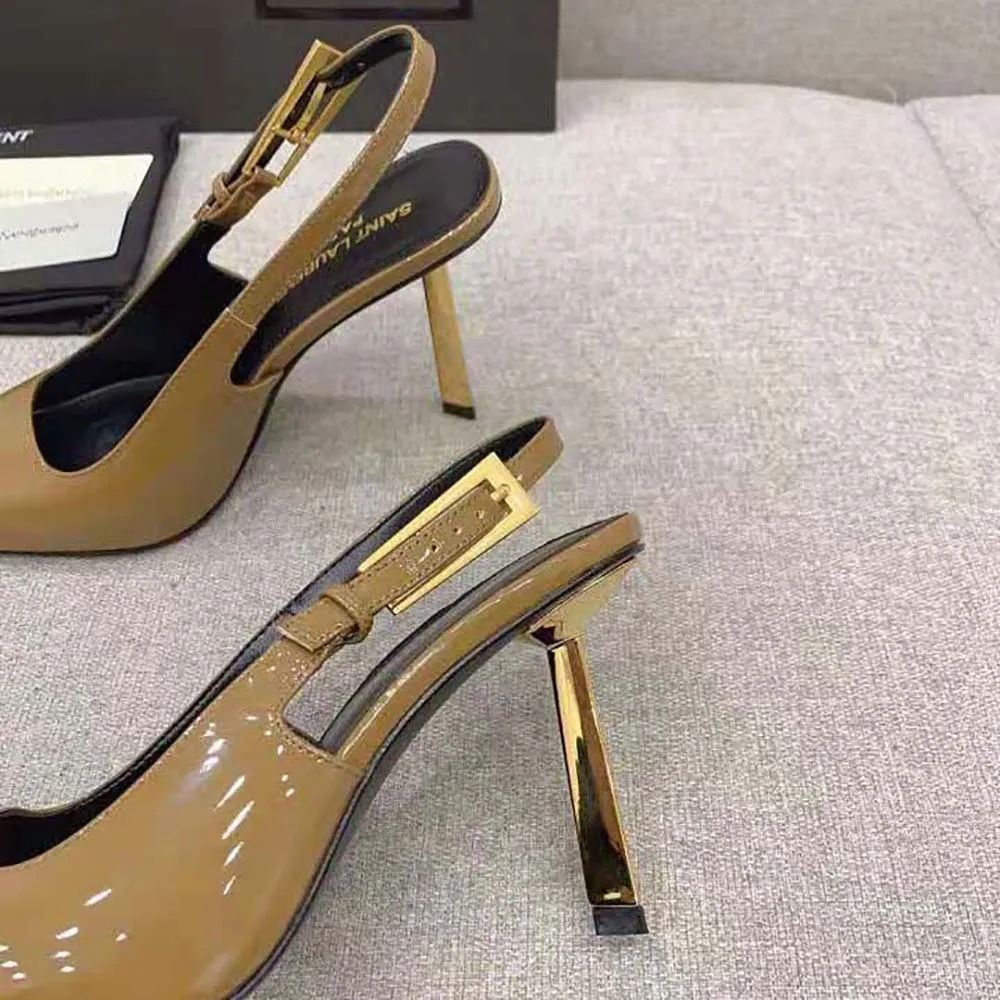 SAINT LAURENT YSL MUJER ZAPATOS DE SALóN LEE SLINGBACK EN PIEL ESMALTADAMARRóN